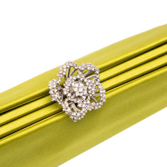 Satin Crystal Camellia Evening Frame Clutch