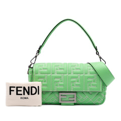 Zucca Embossed Stitched Leather Baguette Satchel