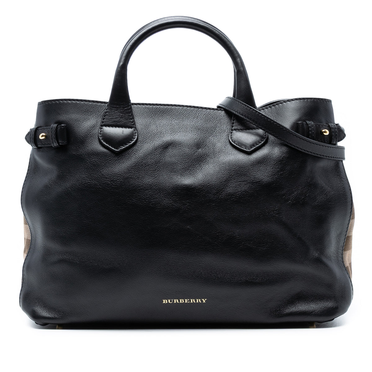 Medium Leather and House Check Banner Satchel