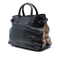 Medium Leather and House Check Banner Satchel