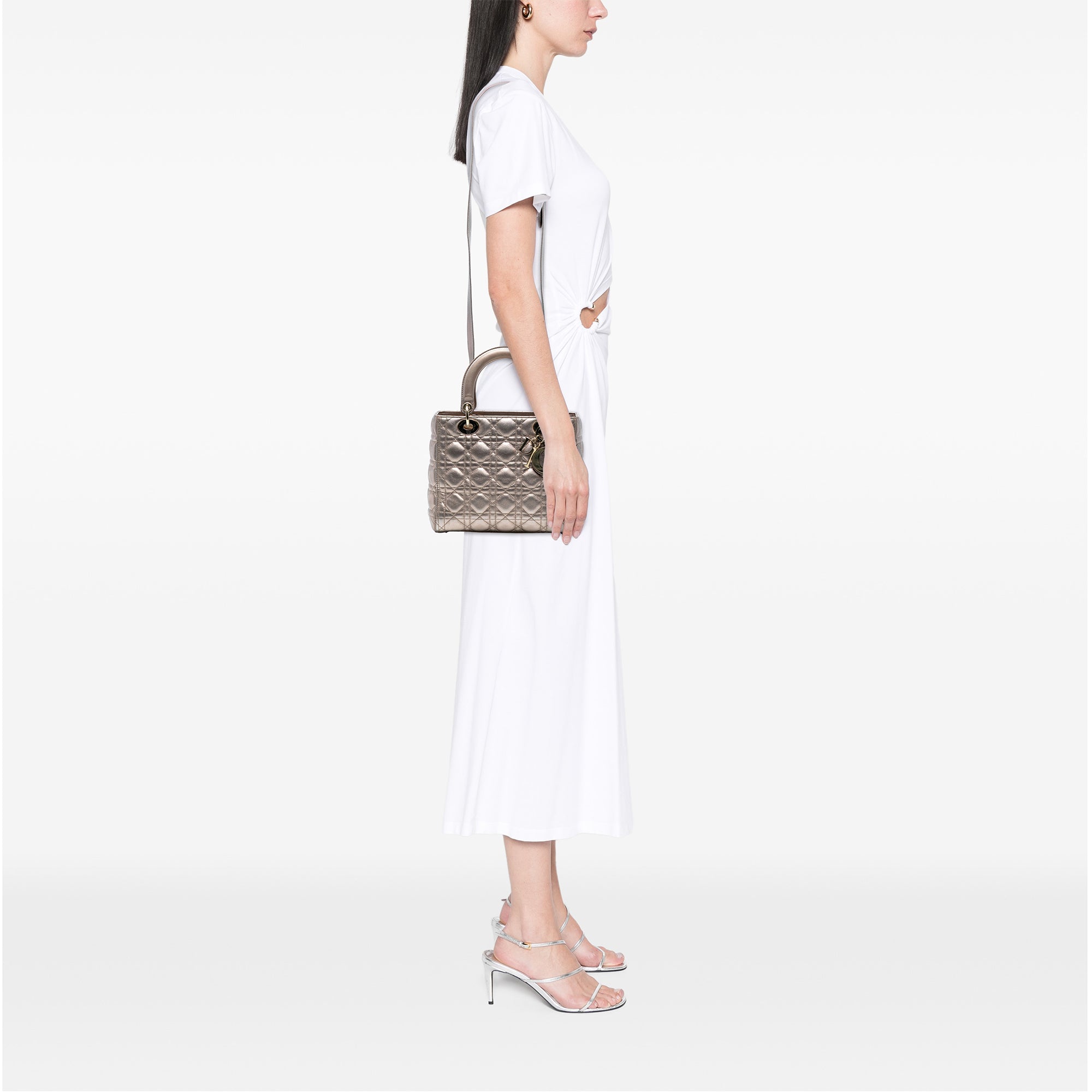 Medium Metallic Lambskin Cannage Lady Dior