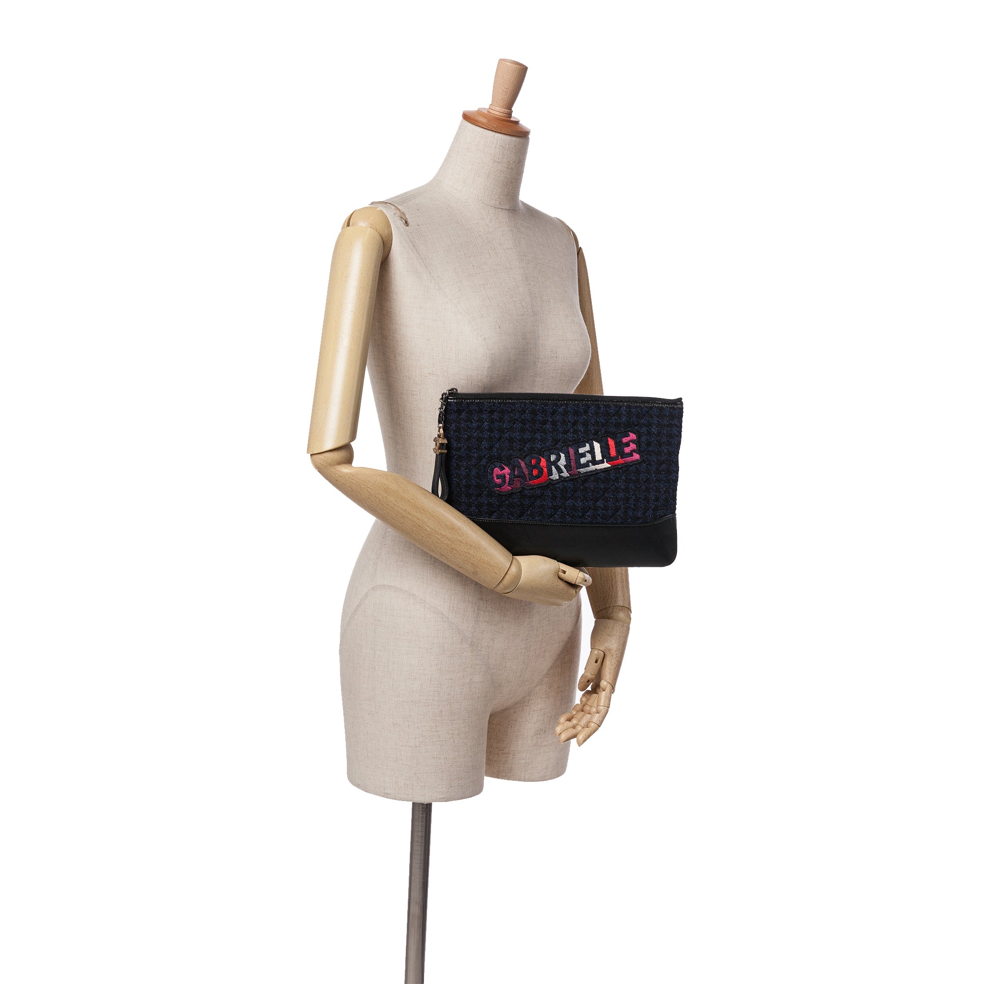 Quilted Tweed and Calfskin Embroidered Gabrielle Clutch