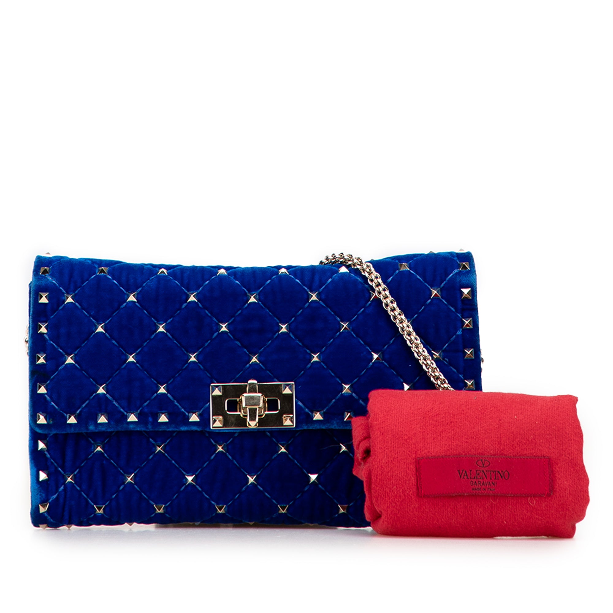 Quilted Velvet Rockstud Spike Wallet on Chain