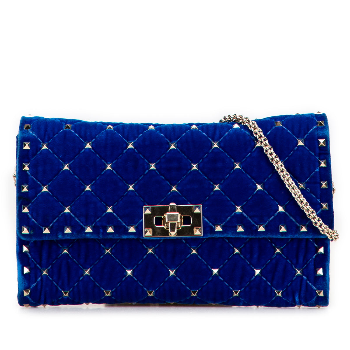 Quilted Velvet Rockstud Spike Wallet on Chain