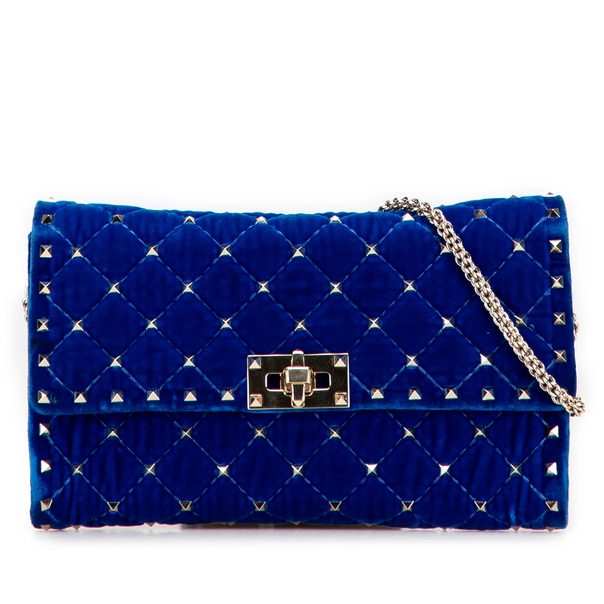 Quilted Velvet Rockstud Spike Wallet on Chain