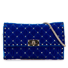 Quilted Velvet Rockstud Spike Wallet on Chain