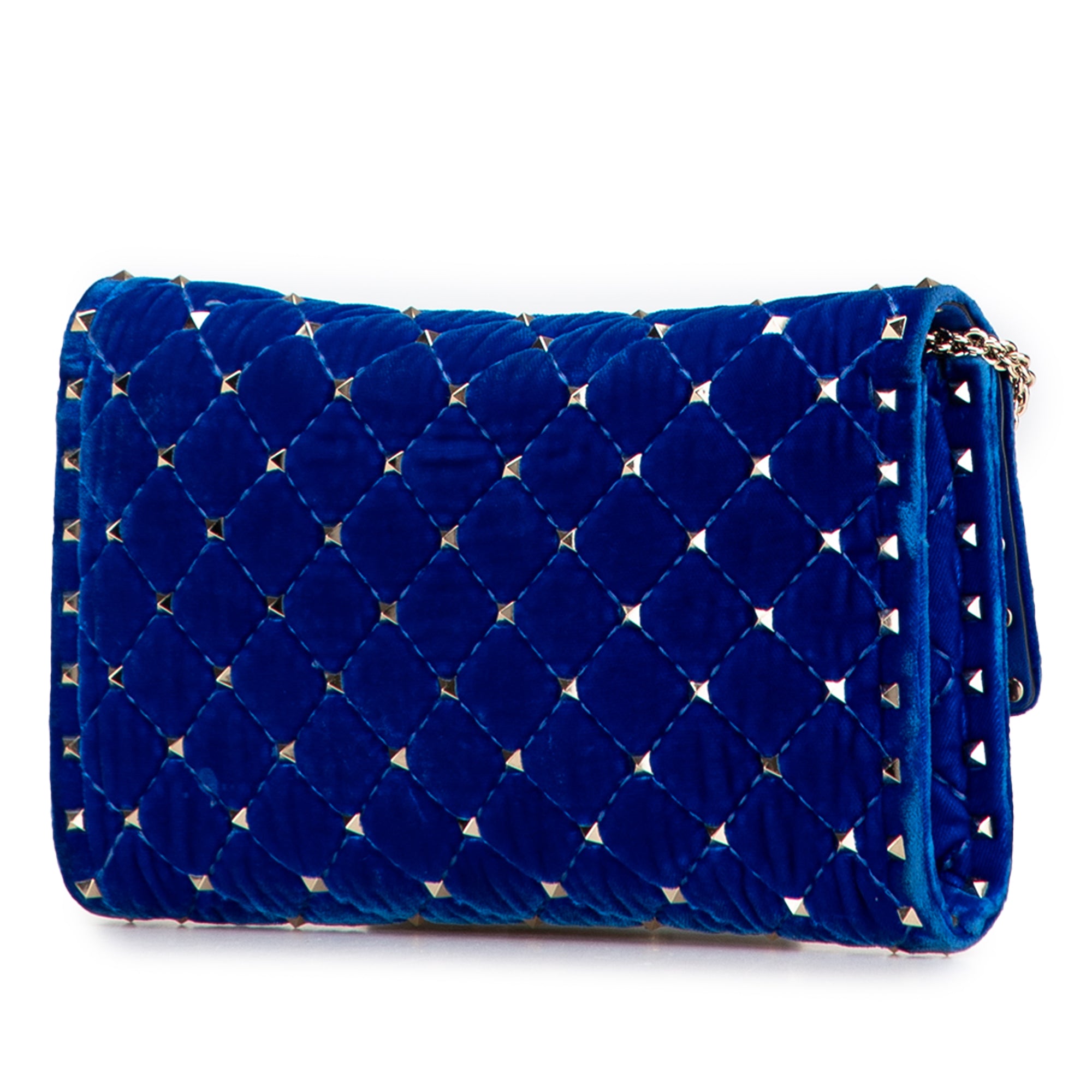 Quilted Velvet Rockstud Spike Wallet on Chain