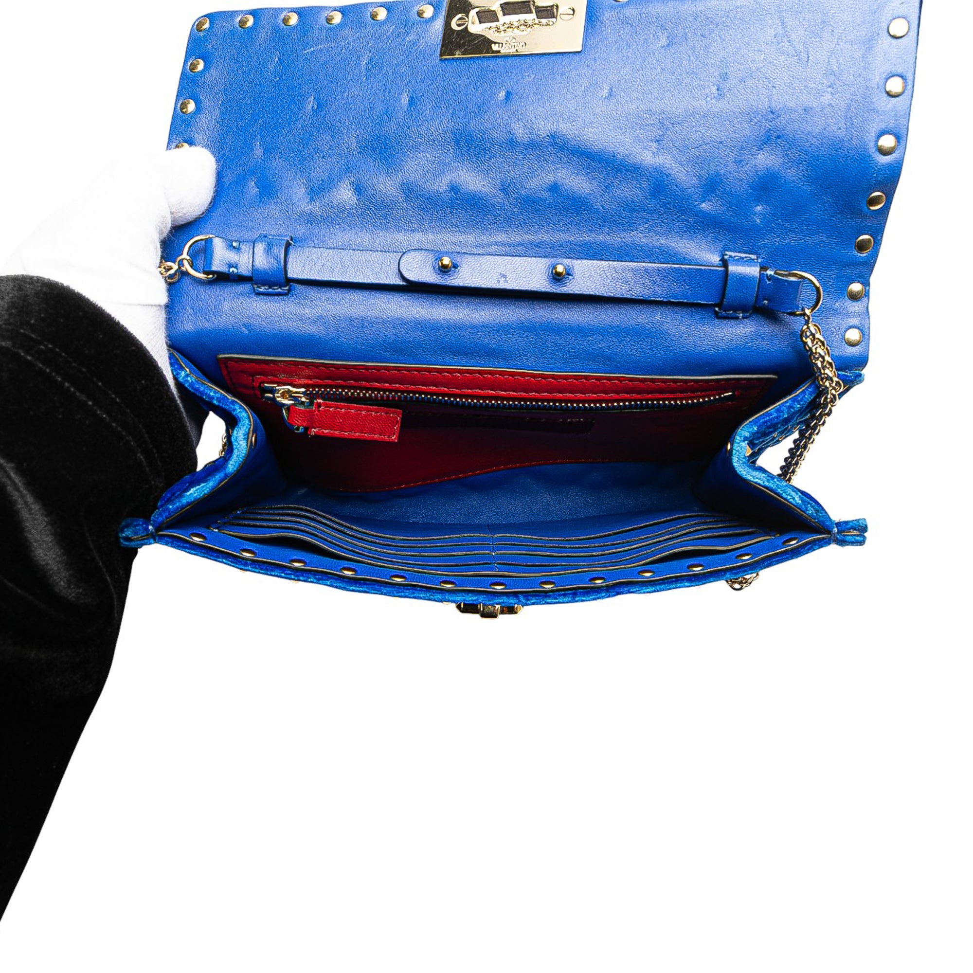 Quilted Velvet Rockstud Spike Wallet on Chain