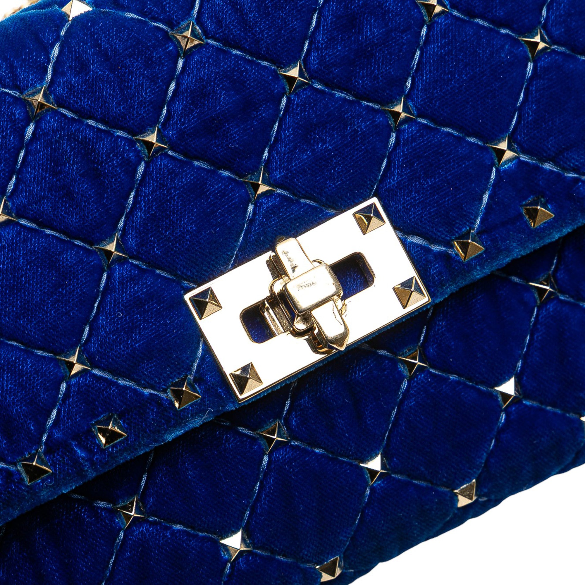 Quilted Velvet Rockstud Spike Wallet on Chain
