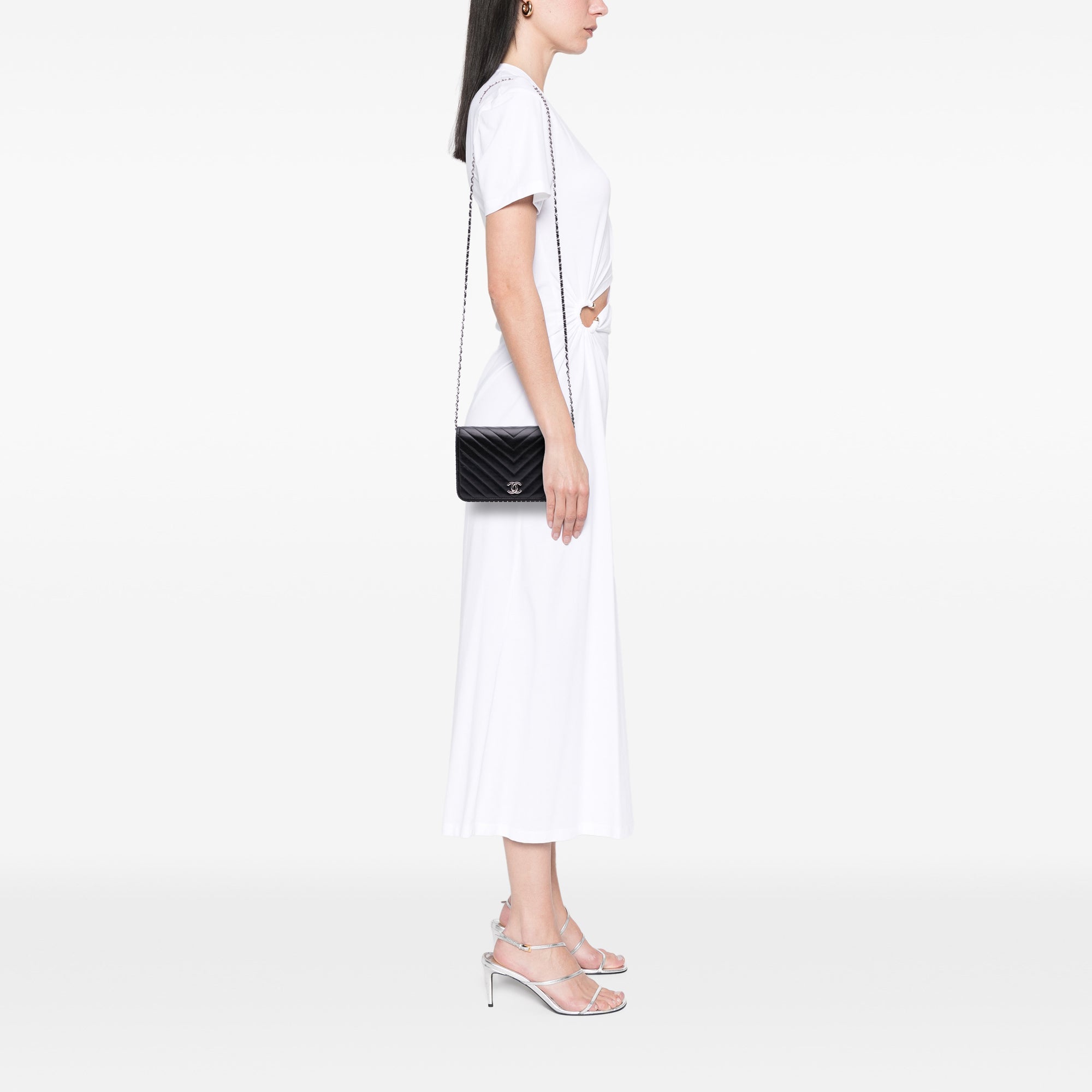 Chevron Lambskin Studded Wallet On Chain