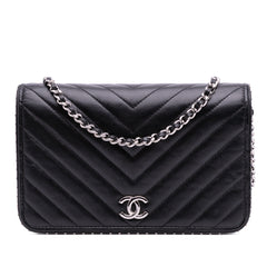 Chevron Lambskin Studded Wallet On Chain