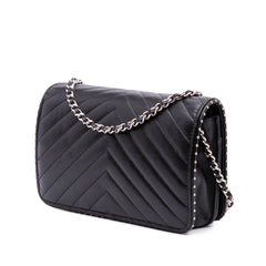 Chevron Lambskin Studded Wallet On Chain