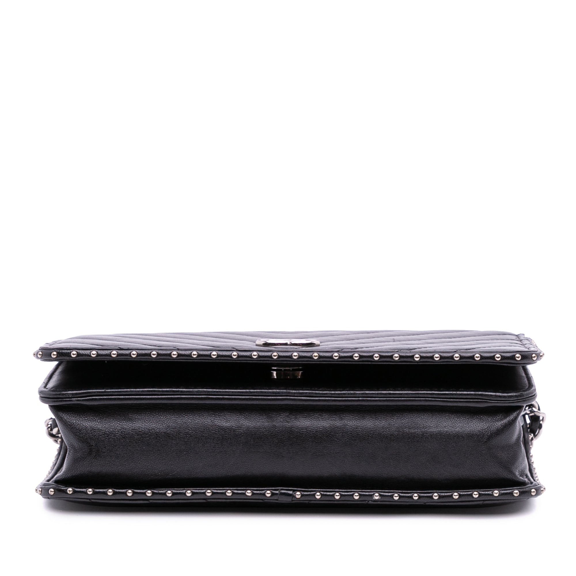Chevron Lambskin Studded Wallet On Chain