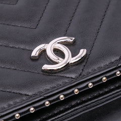 Chevron Lambskin Studded Wallet On Chain