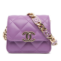 CC Quilted Lambskin Coco Card Holder on Chain