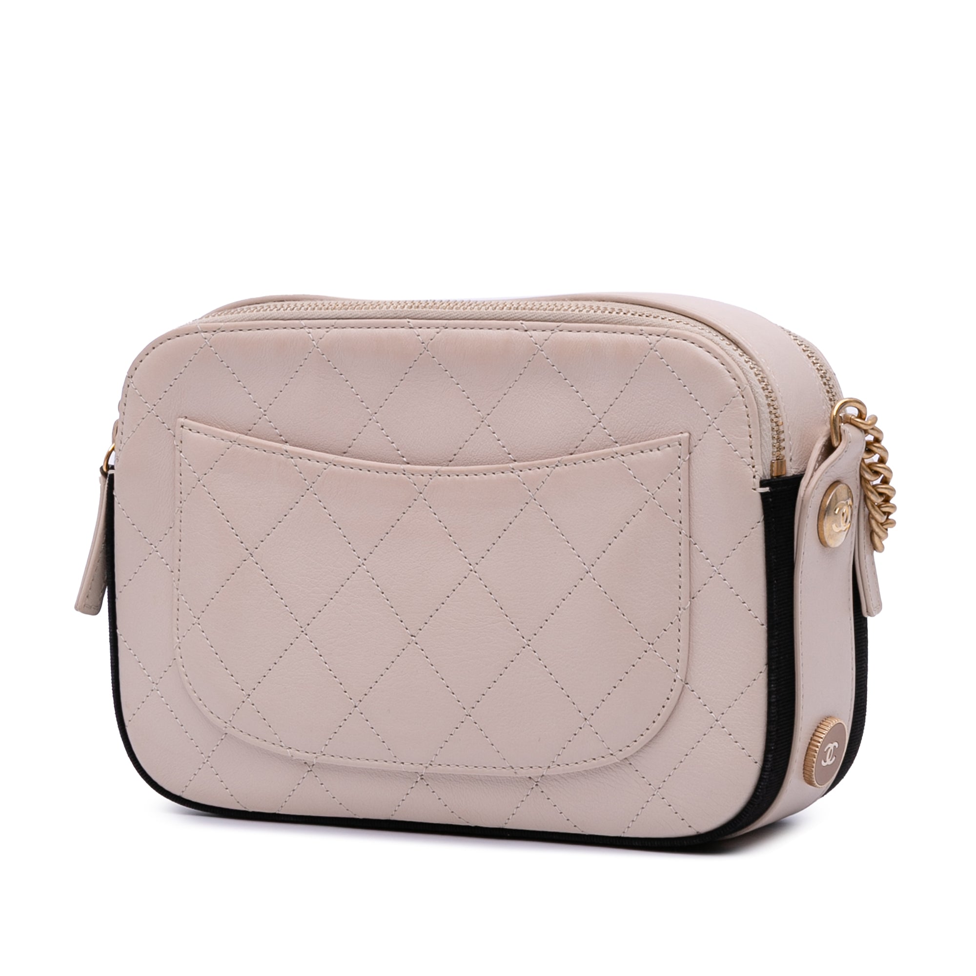 Calfskin Grosgrain Stitched Button Up Camera Case