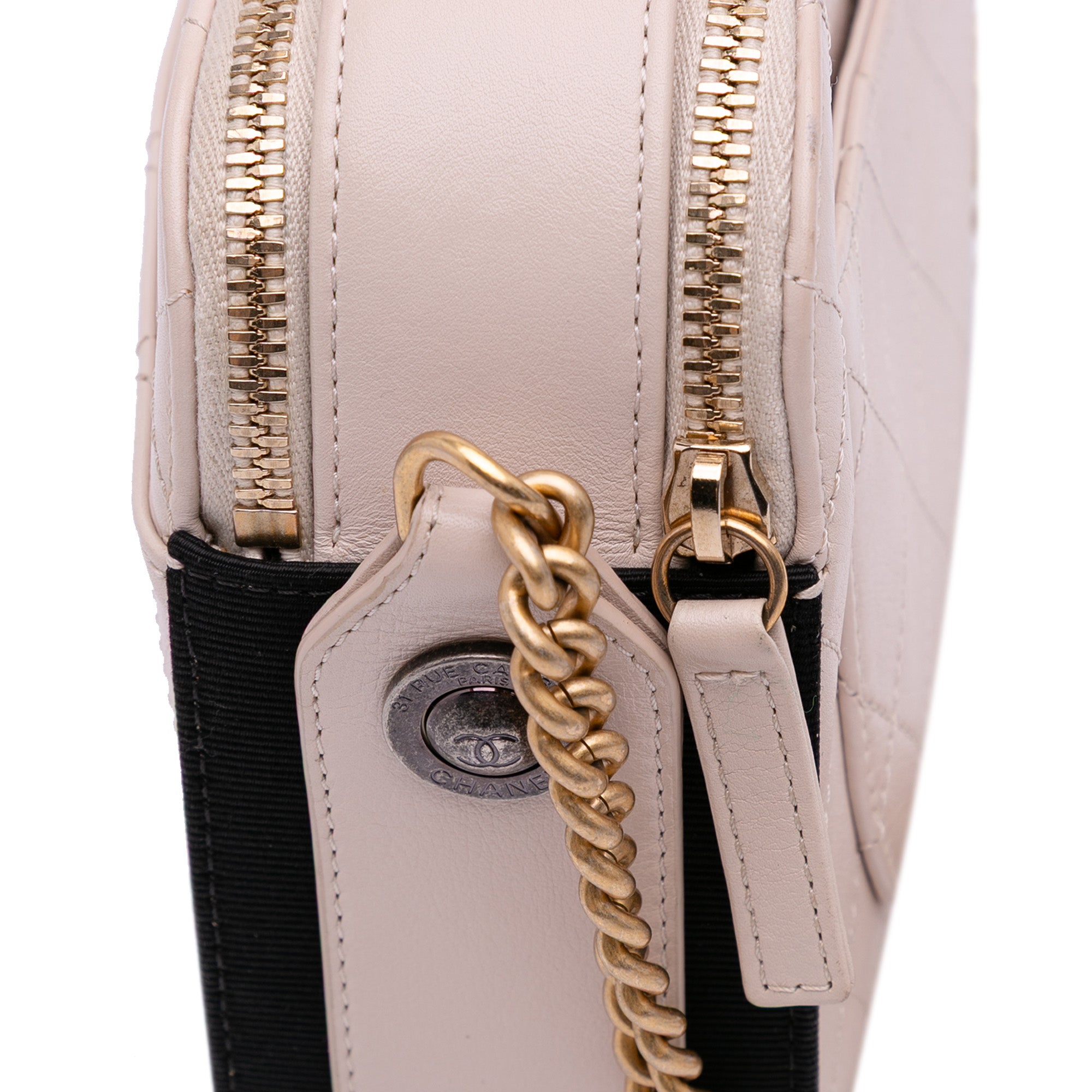 Calfskin Grosgrain Stitched Button Up Camera Case