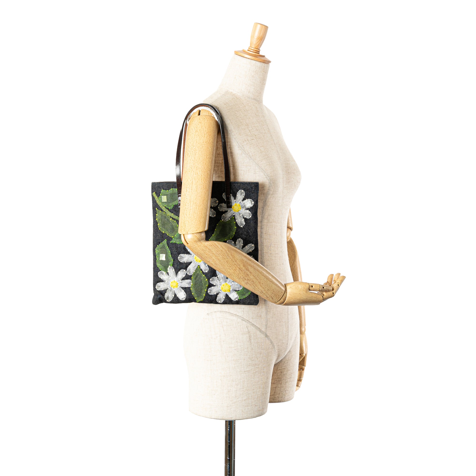 Denim Floral Applique Tote