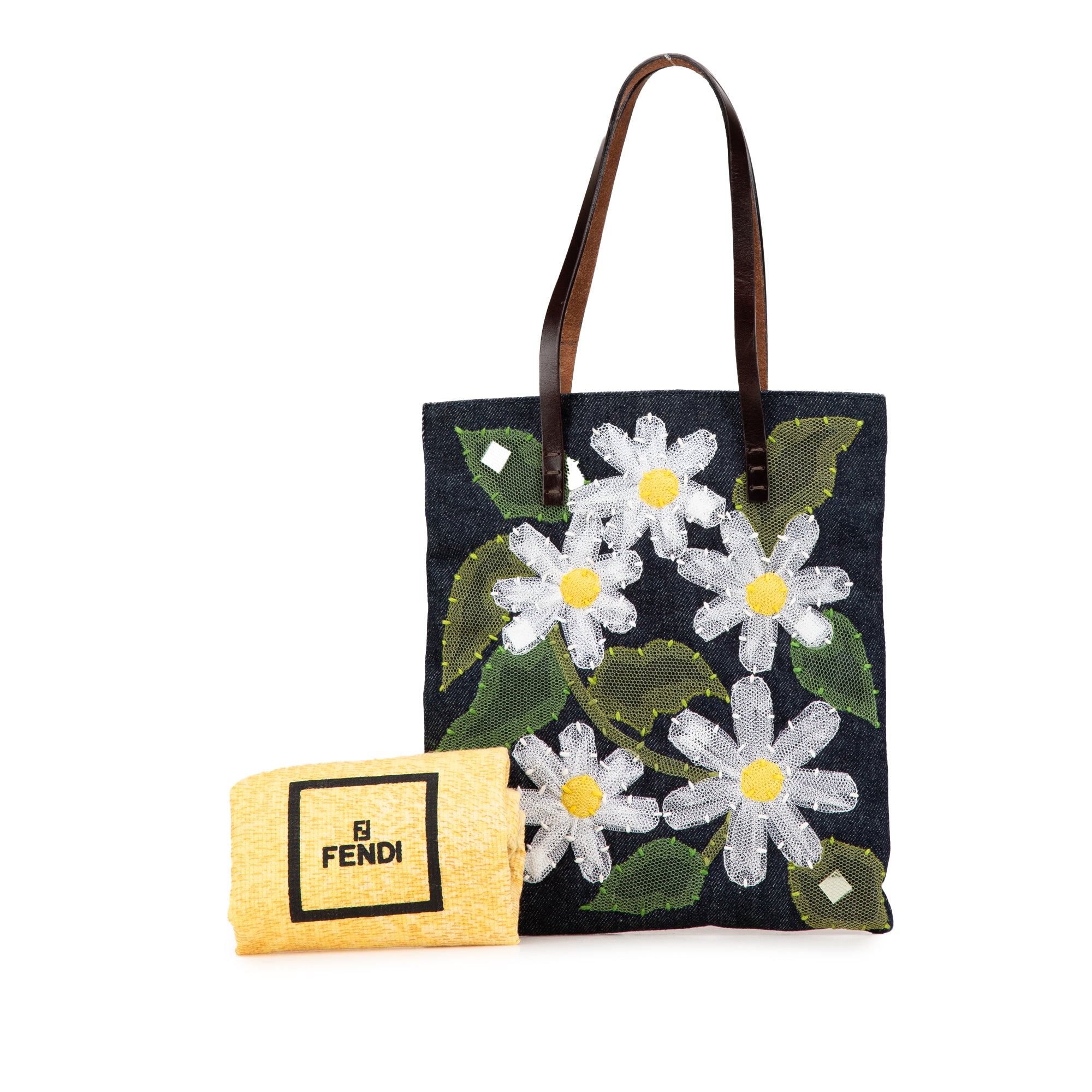 Denim Floral Applique Tote