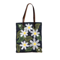 Denim Floral Applique Tote