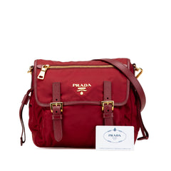 Saffiano Trimmed Tessuto Zip Double Buckle Messenger Bag