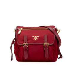 Saffiano Trimmed Tessuto Zip Double Buckle Messenger Bag