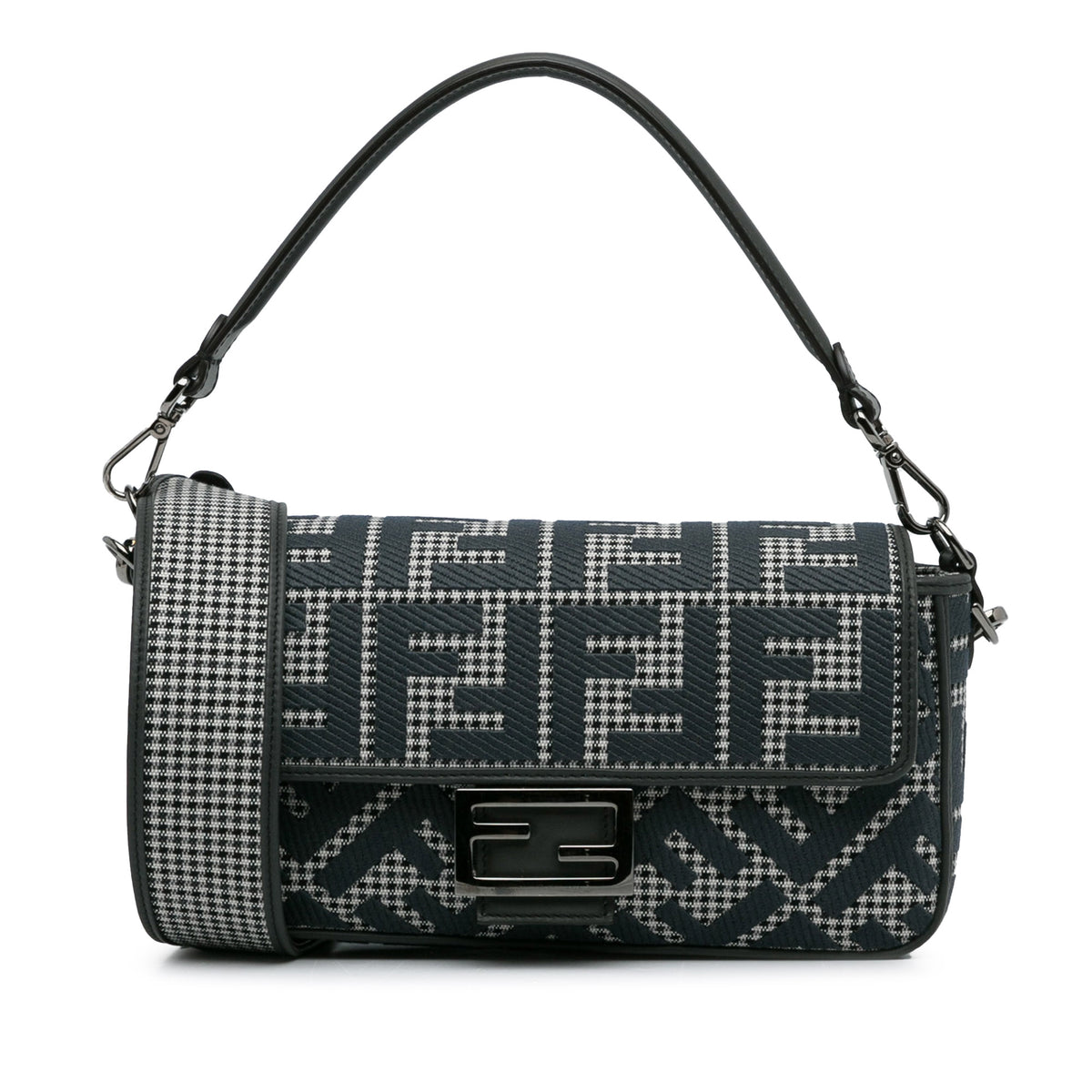 Zucca Houndstooth Wool Baguette Satchel