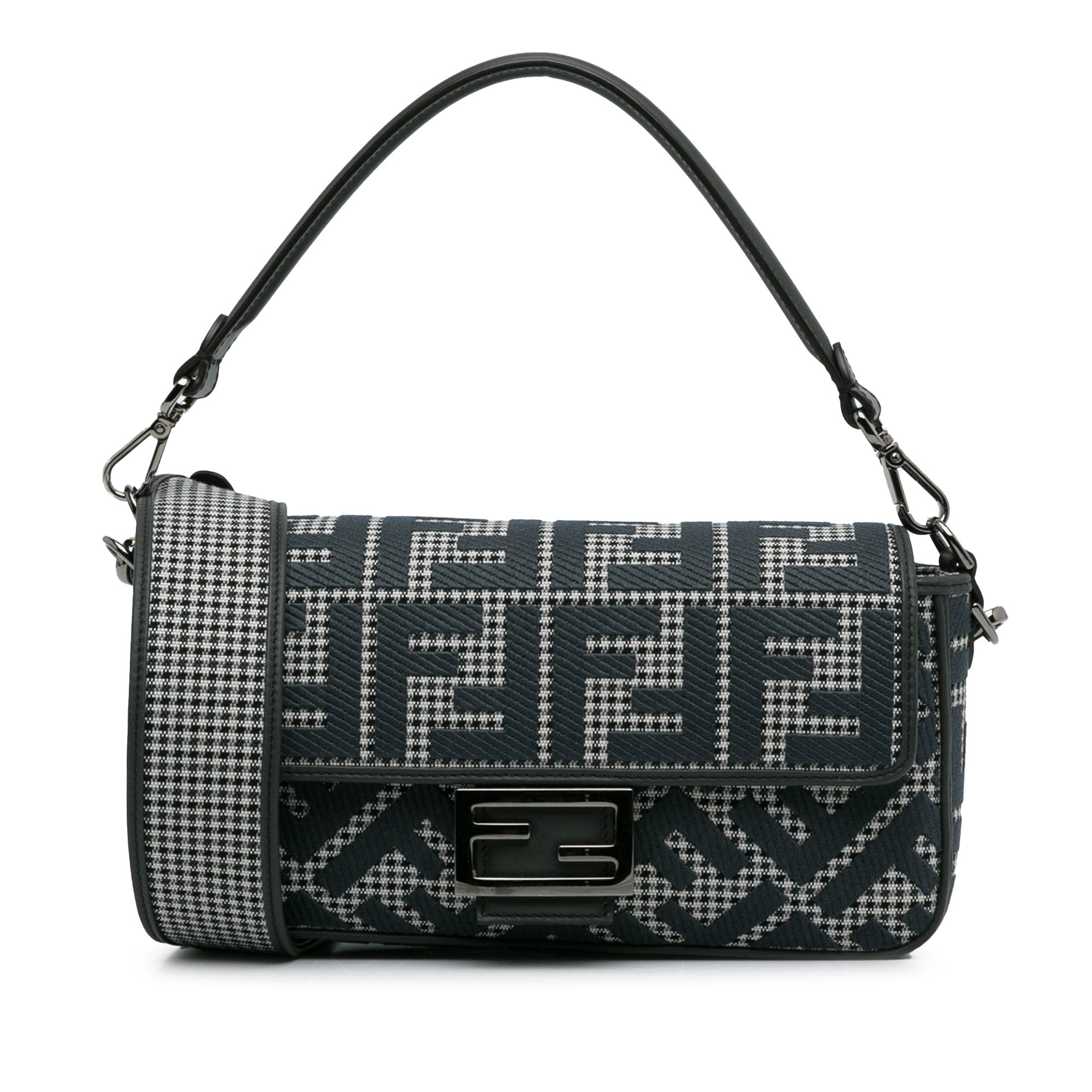 Zucca Houndstooth Wool Baguette Satchel_0