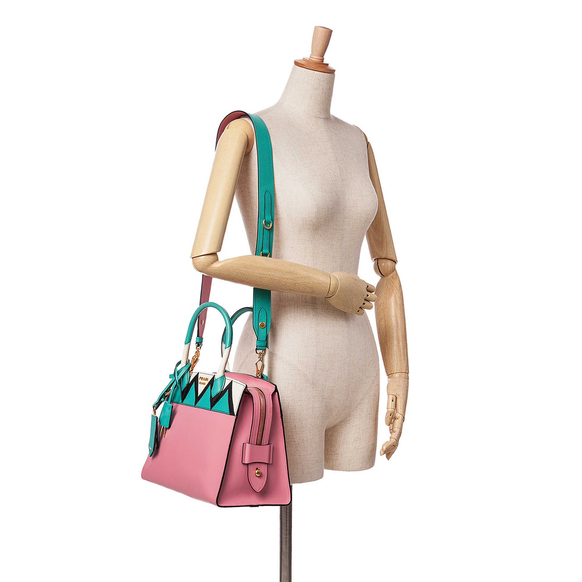 Medium Saffiano Trimmed City Calf Greca Esplanade Satchel