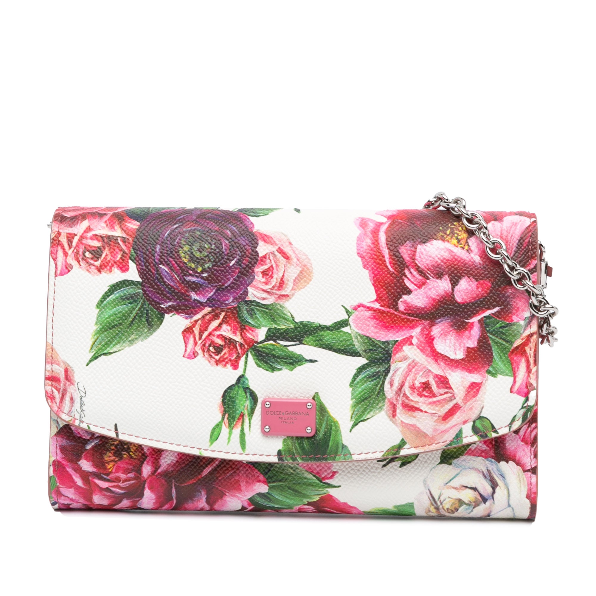 Leather Floral Print Dauphine Wallet On Chain