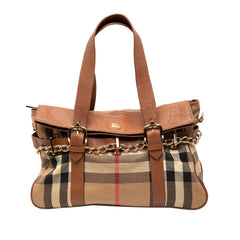 Leather Trimmed House Check Canvas Handbag