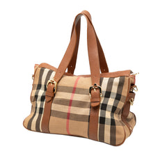 Leather Trimmed House Check Canvas Handbag
