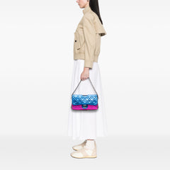 Multicolor Metallic Quilted Calfskin Modern Chain Flap Frame Bag