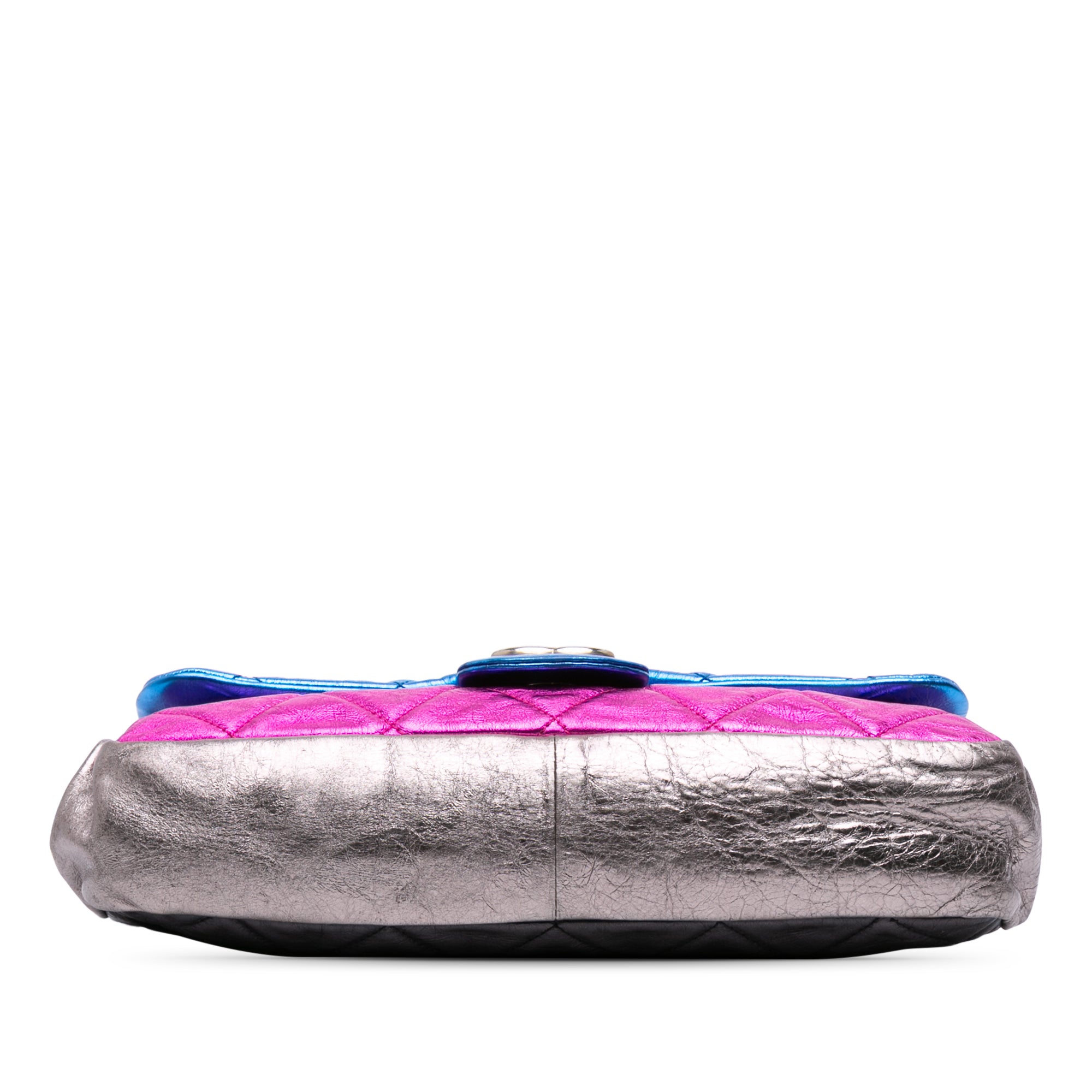 Multicolor Metallic Quilted Calfskin Modern Chain Flap Frame Bag