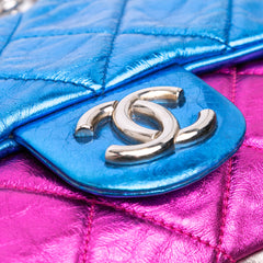 Multicolor Metallic Quilted Calfskin Modern Chain Flap Frame Bag