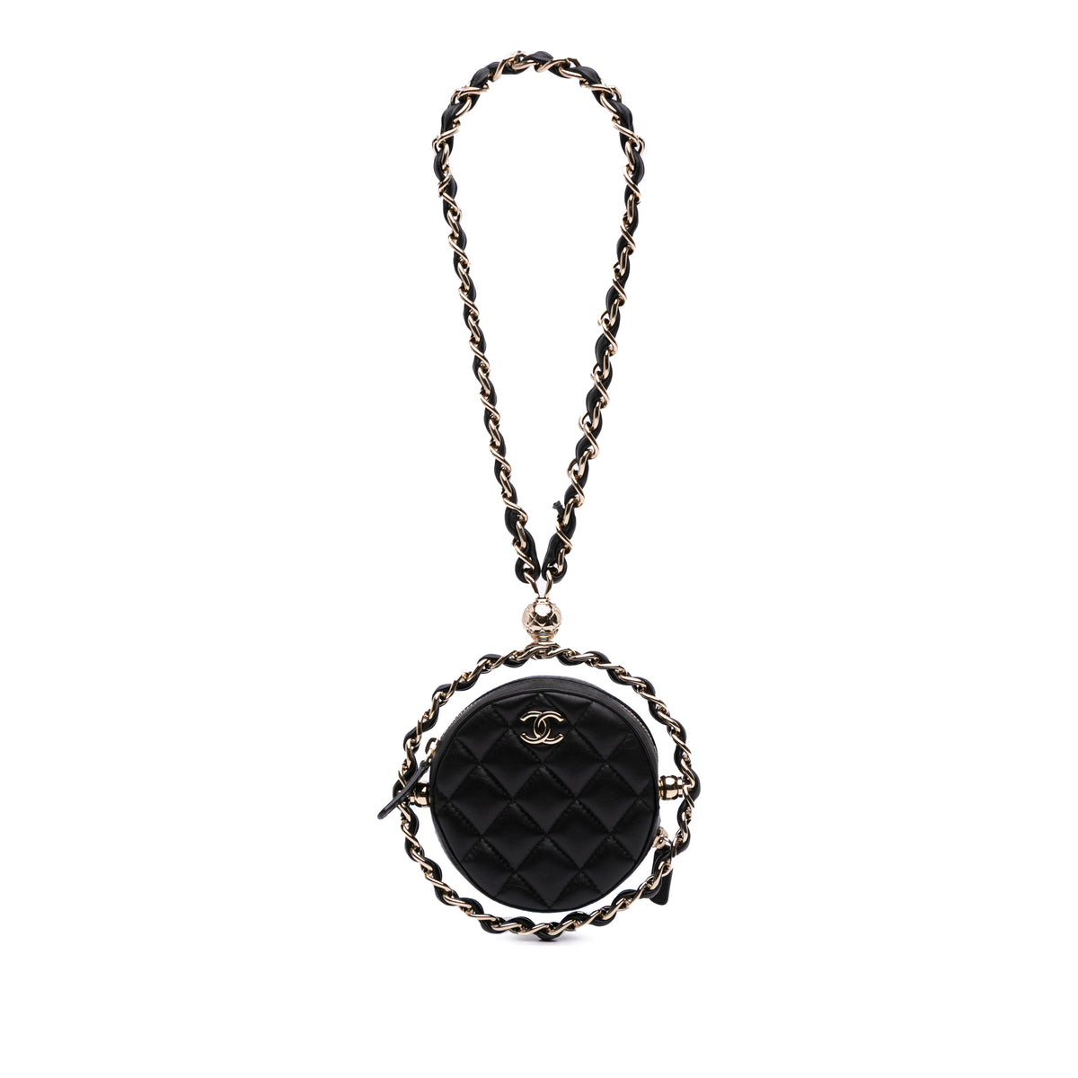 CC Quilted Lambskin Round Chain Around Clutch With Chain