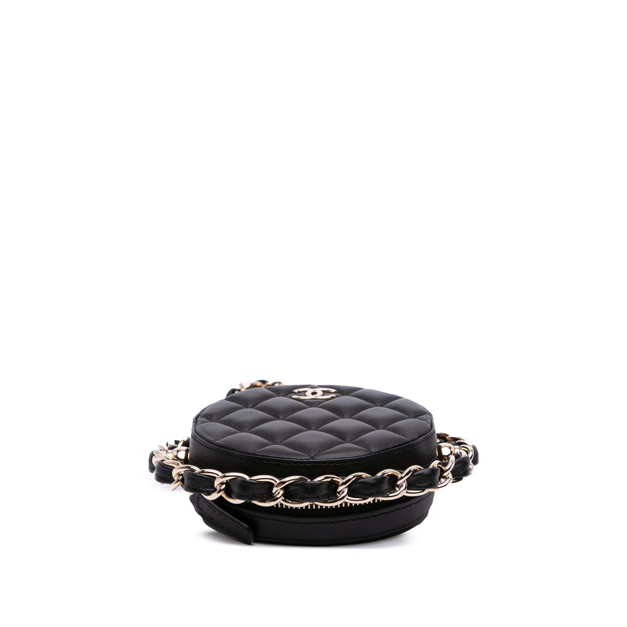 CC Quilted Lambskin Round Chain Around Clutch With Chain