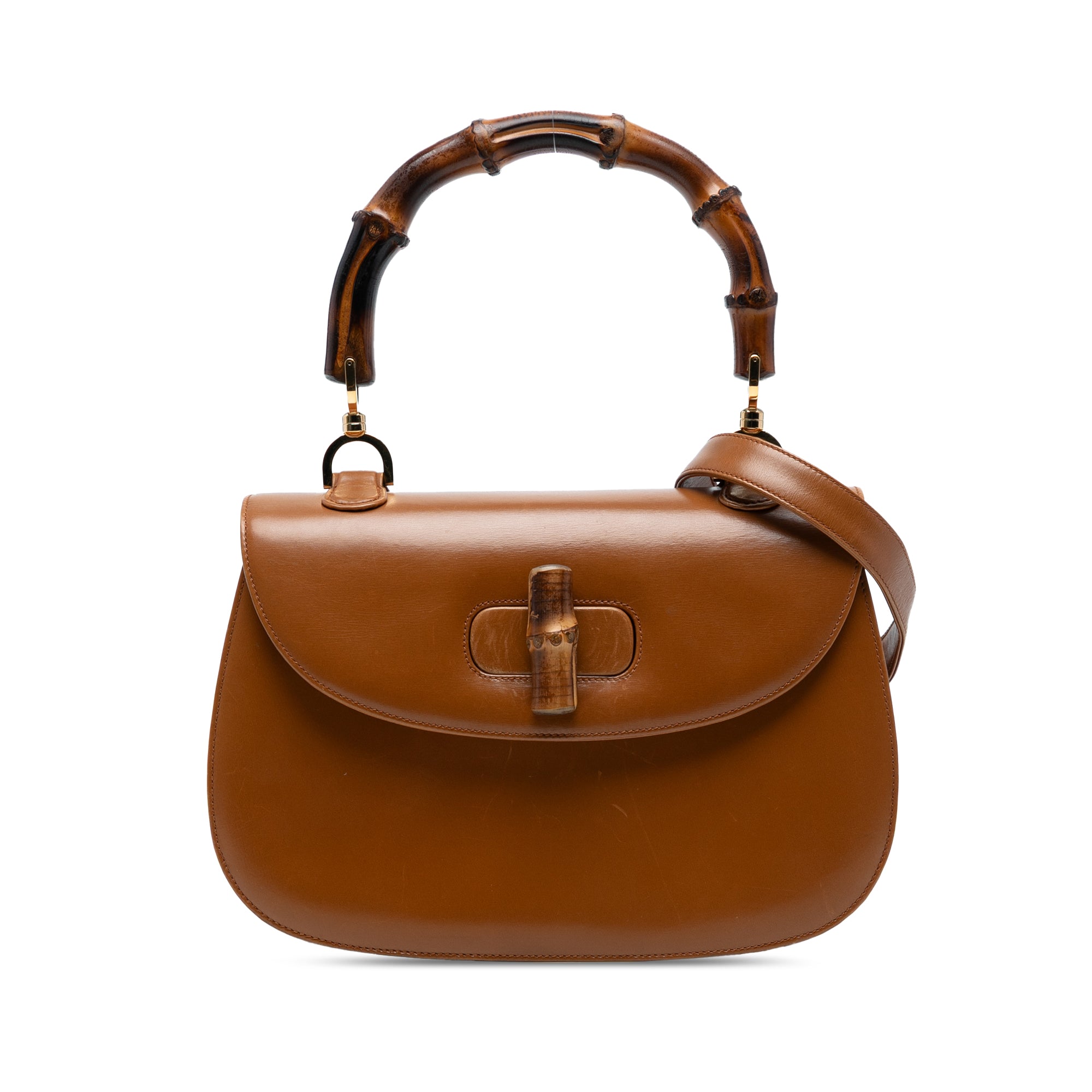 Small Grained Calfskin Bamboo Top Handle Bag