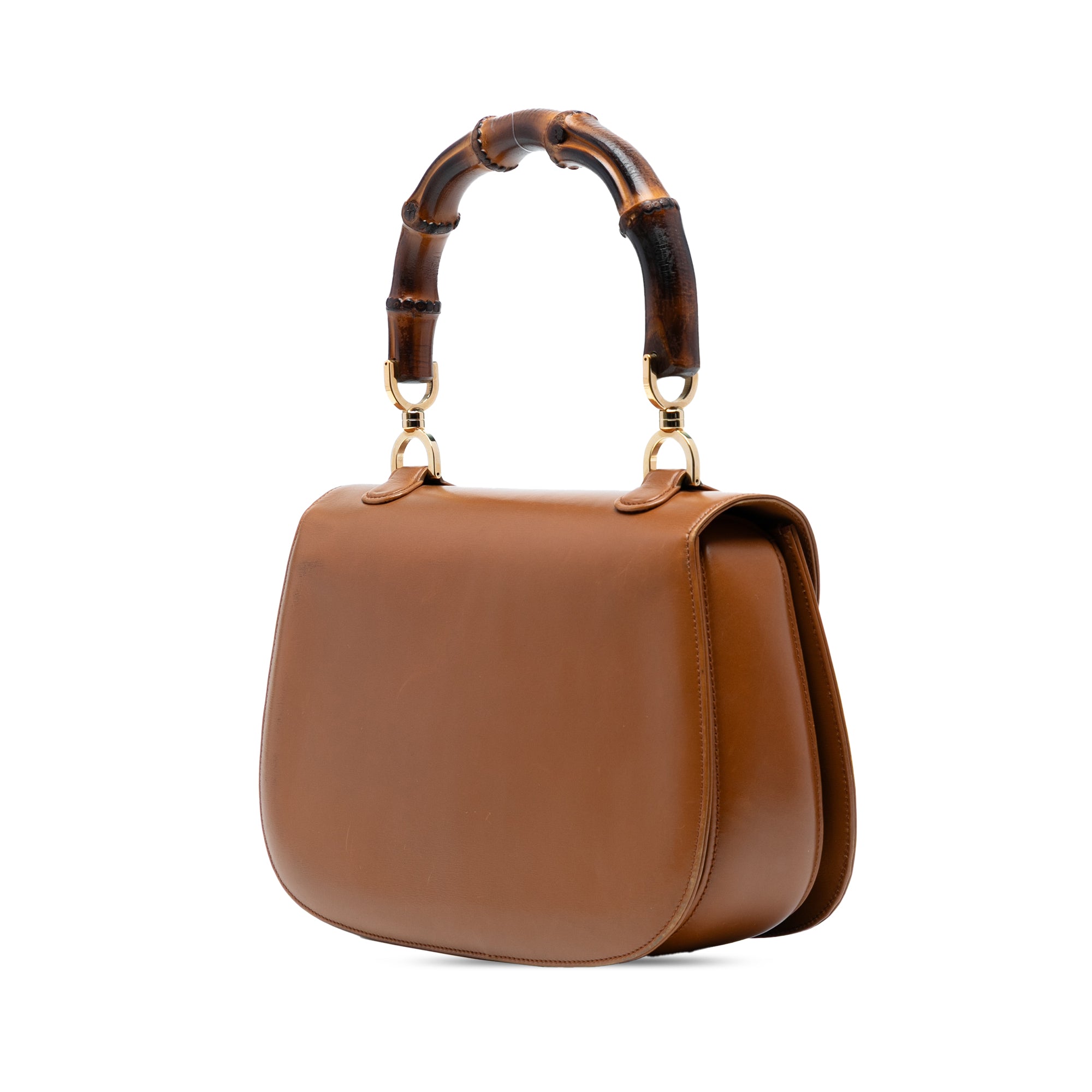 Small Grained Calfskin Bamboo Top Handle Bag
