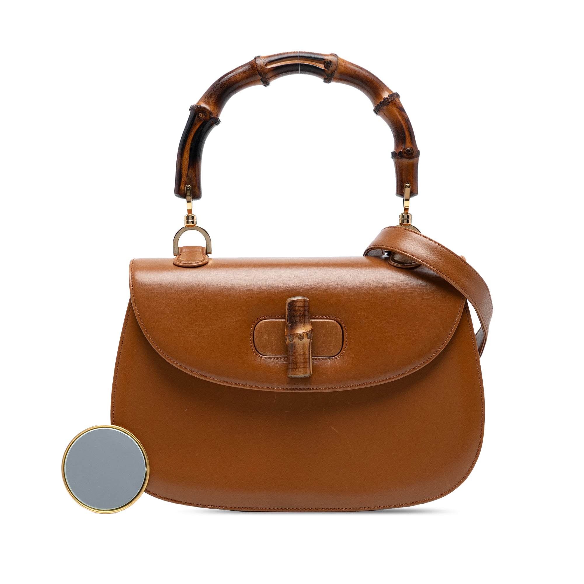 Small Grained Calfskin Bamboo Top Handle Bag