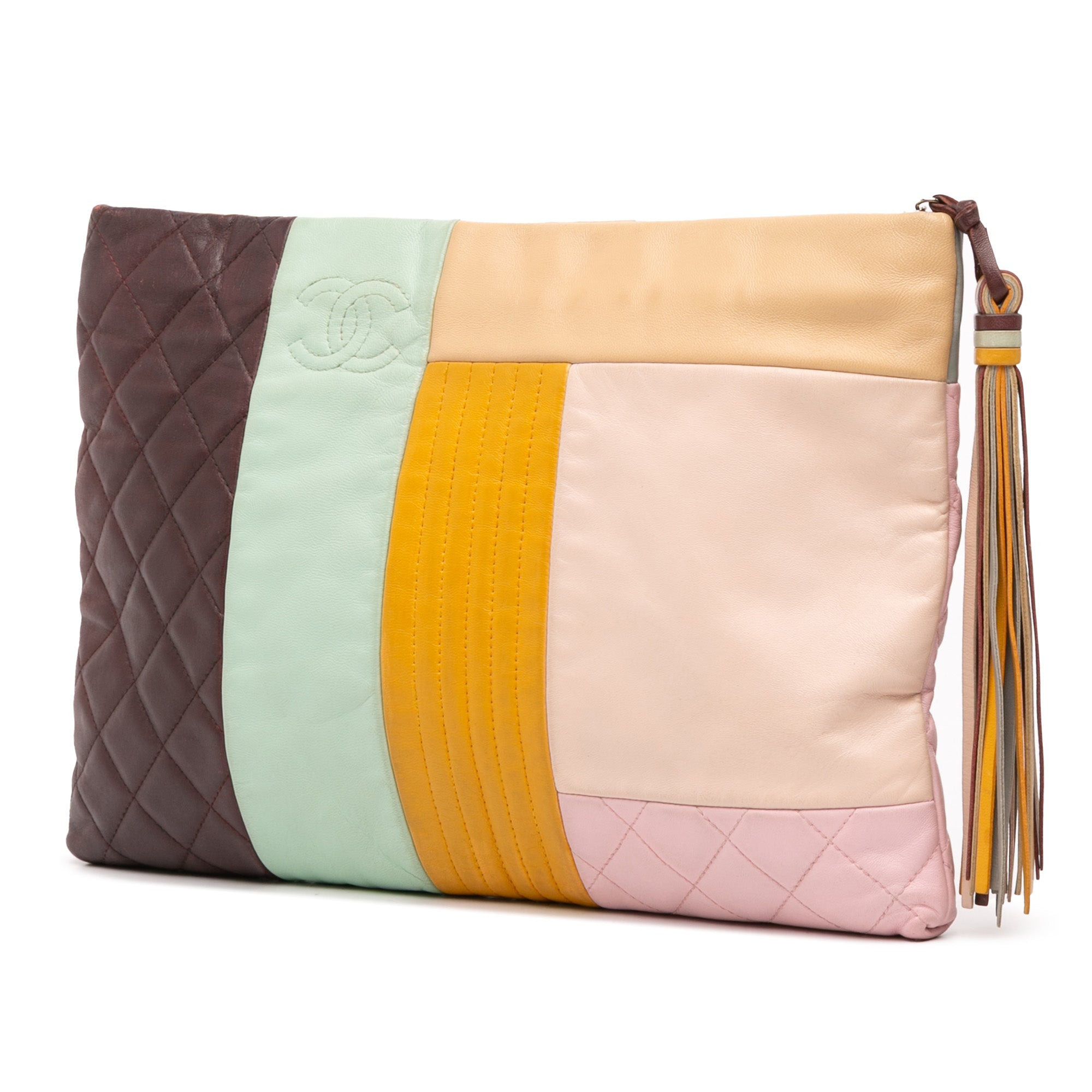 Large Lambskin Colorblock Patchwork O Case