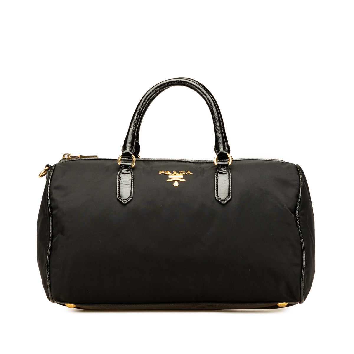 Vernice Trimmed Tessuto Boston Bag