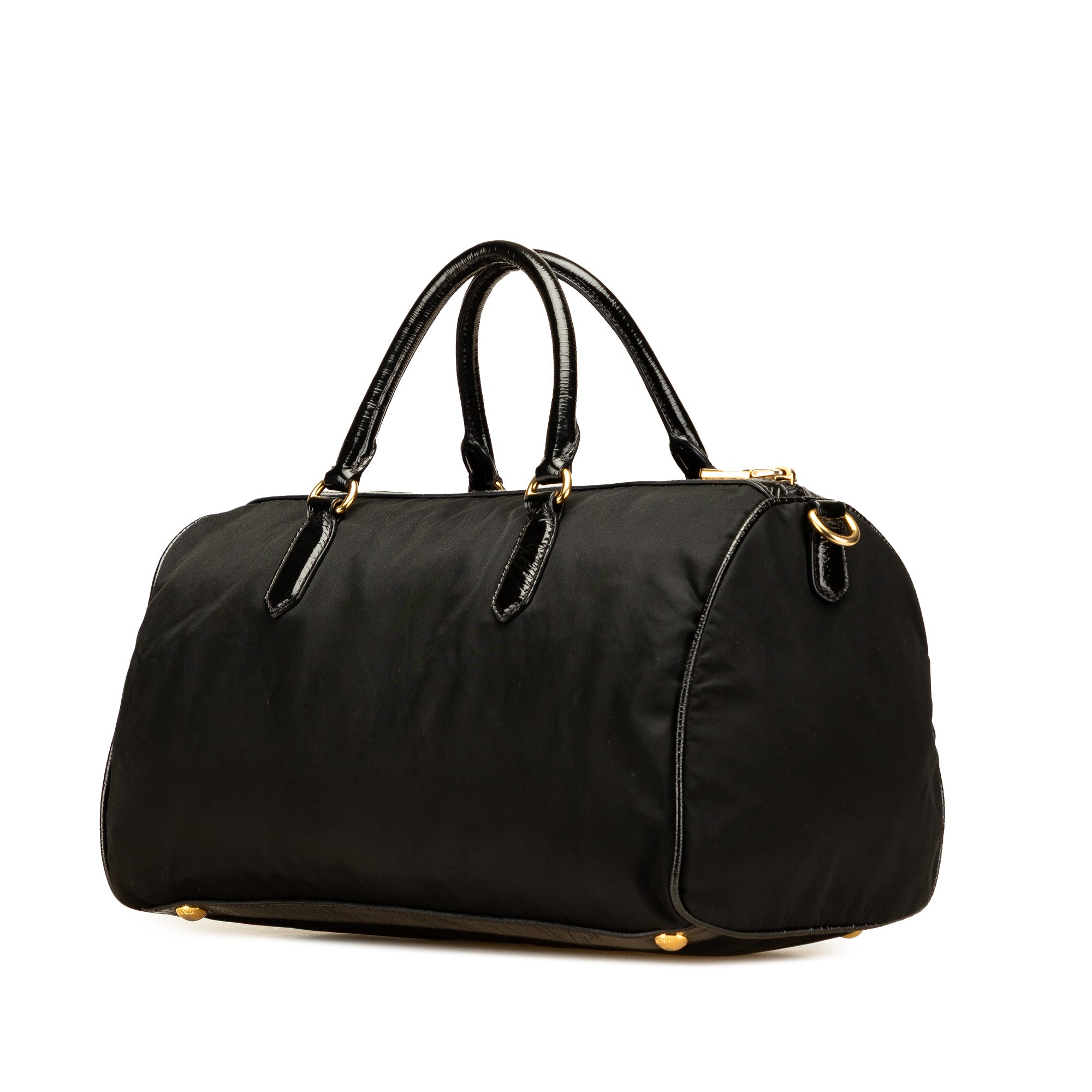 Vernice Trimmed Tessuto Boston Bag