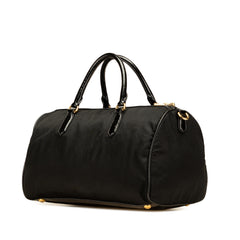 Vernice Trimmed Tessuto Boston Bag