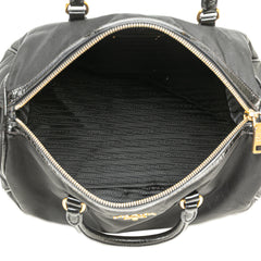 Vernice Trimmed Tessuto Boston Bag