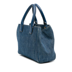Small Denim La Medusa Chain Top Handle Bag