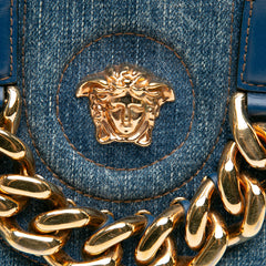 Small Denim La Medusa Chain Top Handle Bag