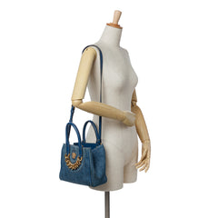 Small Denim La Medusa Chain Top Handle Bag
