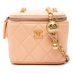 Mini Quilted Lambskin Pearl Crush Vanity Case With Chain