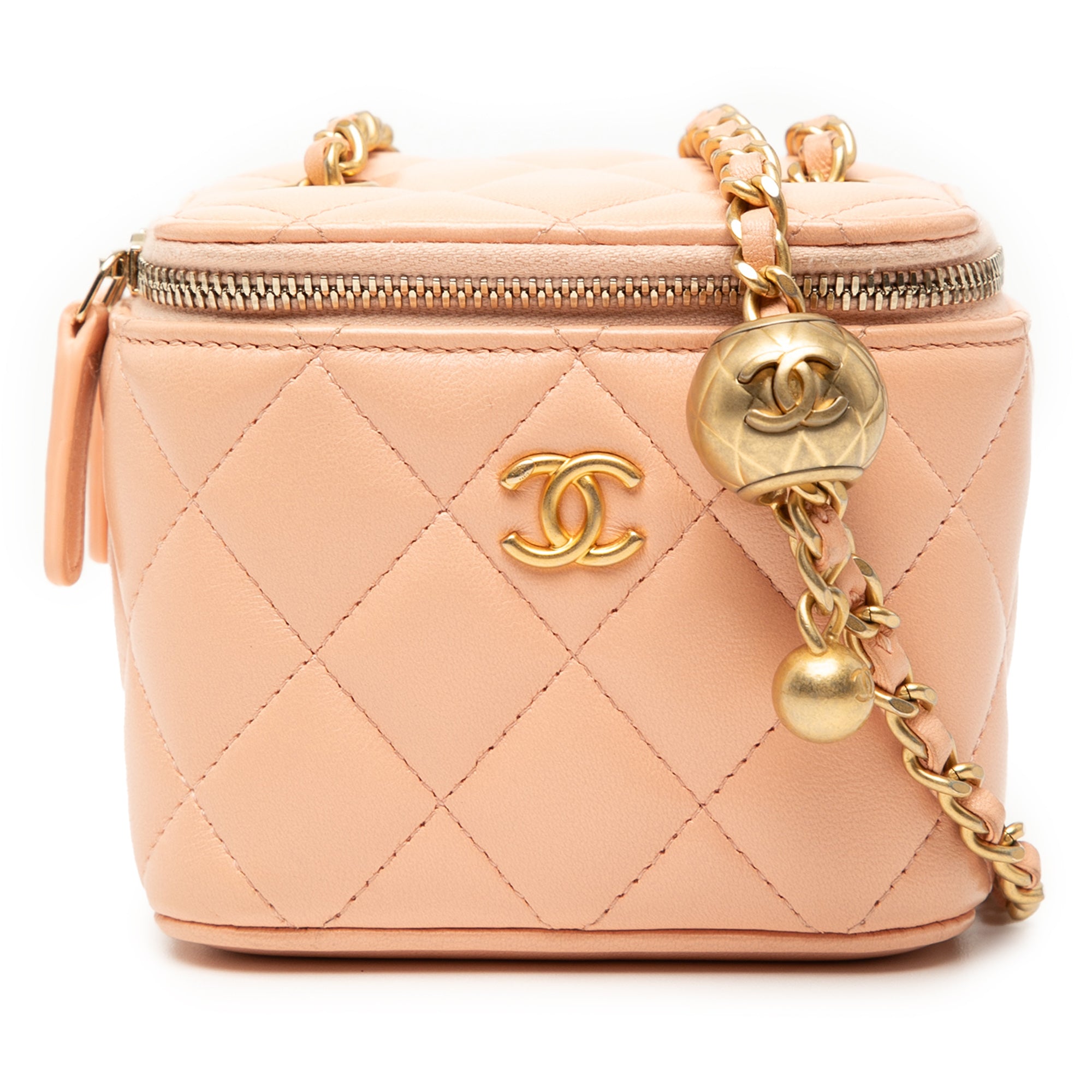 Mini Quilted Lambskin Pearl Crush Vanity Case With Chain